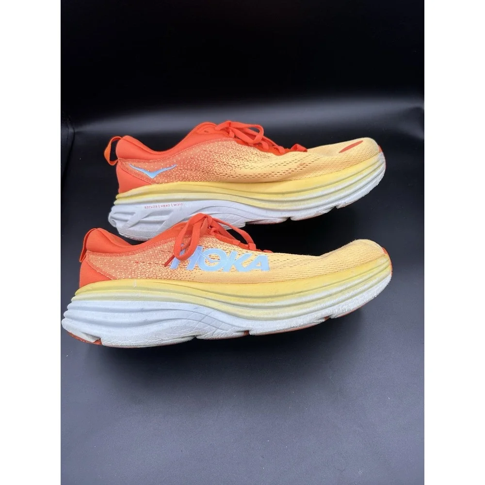 Hoka Bondi 8 Mens Running Shoes Size 11.5D Orange Yellow Gradient